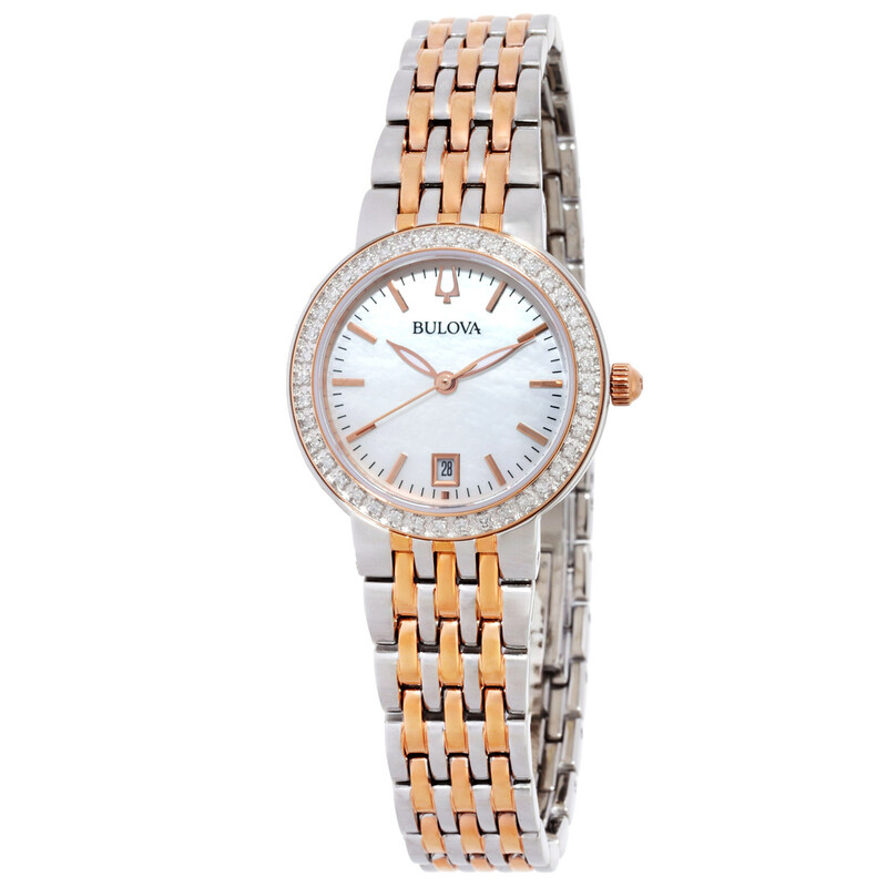 Bulova Quartz Crystal White Mother of Pearl Dial Ladies Watch
