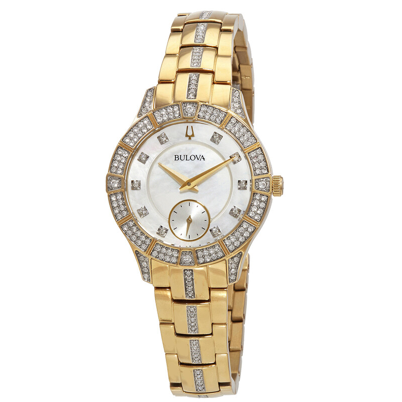 Bulova Quartz Diamond Crystal Mother of Pearl Dial Ladies Watch 98L283 ...