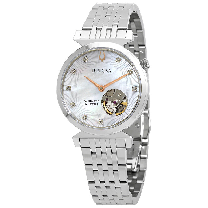 Bulova Regatta Automatic Diamond White Mother of Pearl Dial Ladies ...