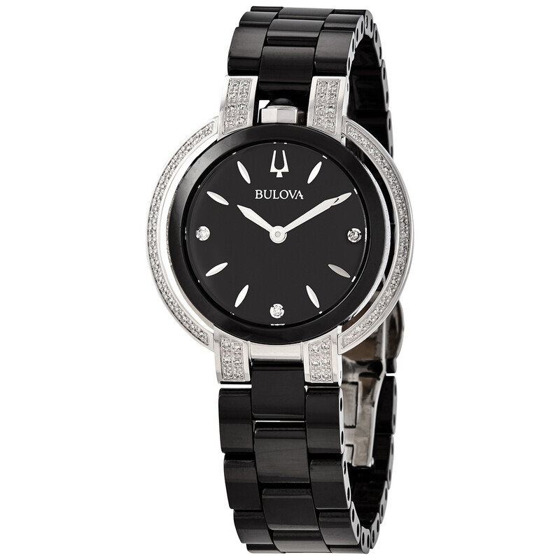 Bulova Rubaiyat Quartz Diamond Black Dial Ladies Watch 98R266 - Watches ...