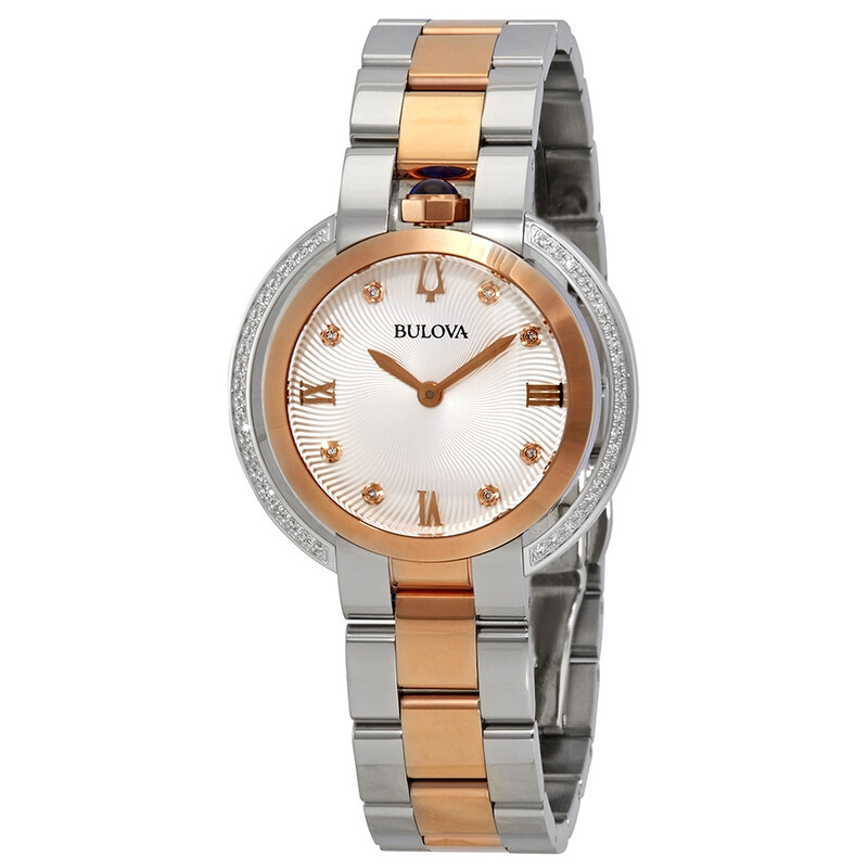 Bulova Rubaiyat Silver Diamond Dial Two-tone Ladies Watch 98R247 ...