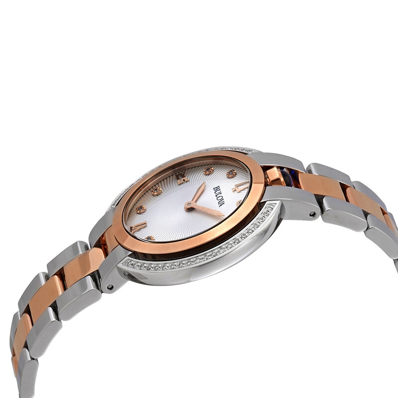 Bulova Rubaiyat Silver Diamond Dial Two-tone Ladies Watch 98R247 ...