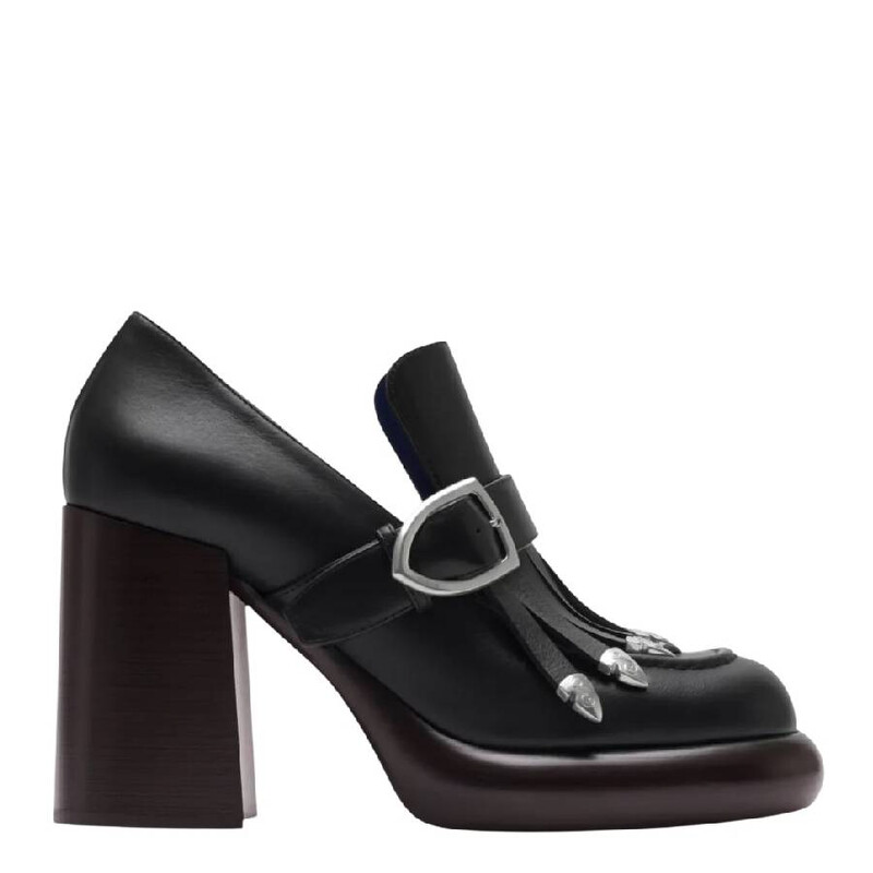 Burberry 95Mm Round Toe Leather Wedge Pumps, Brand Size 37 (US