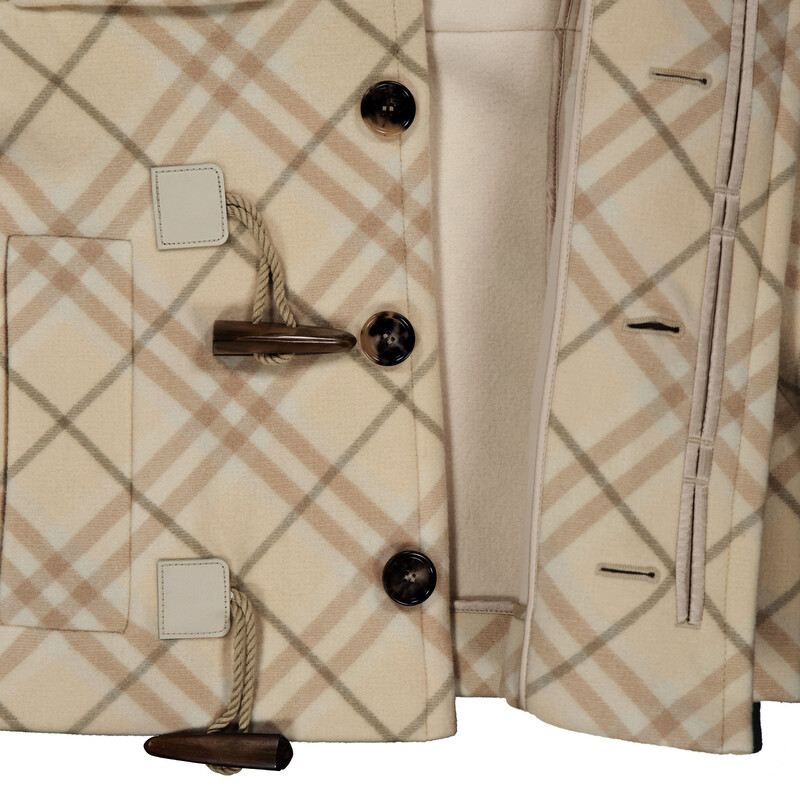 Burberry All Over Check Pattern Wool Blend Hooded Jacket, Brand