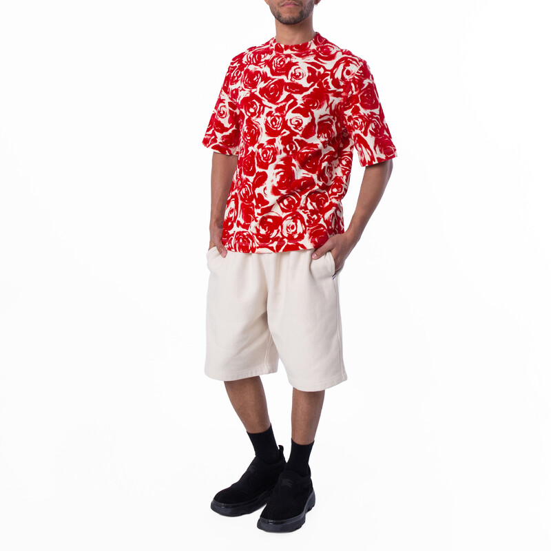 Burberry All Over Rose Print Cotton T Shirt, Size Small 8082405