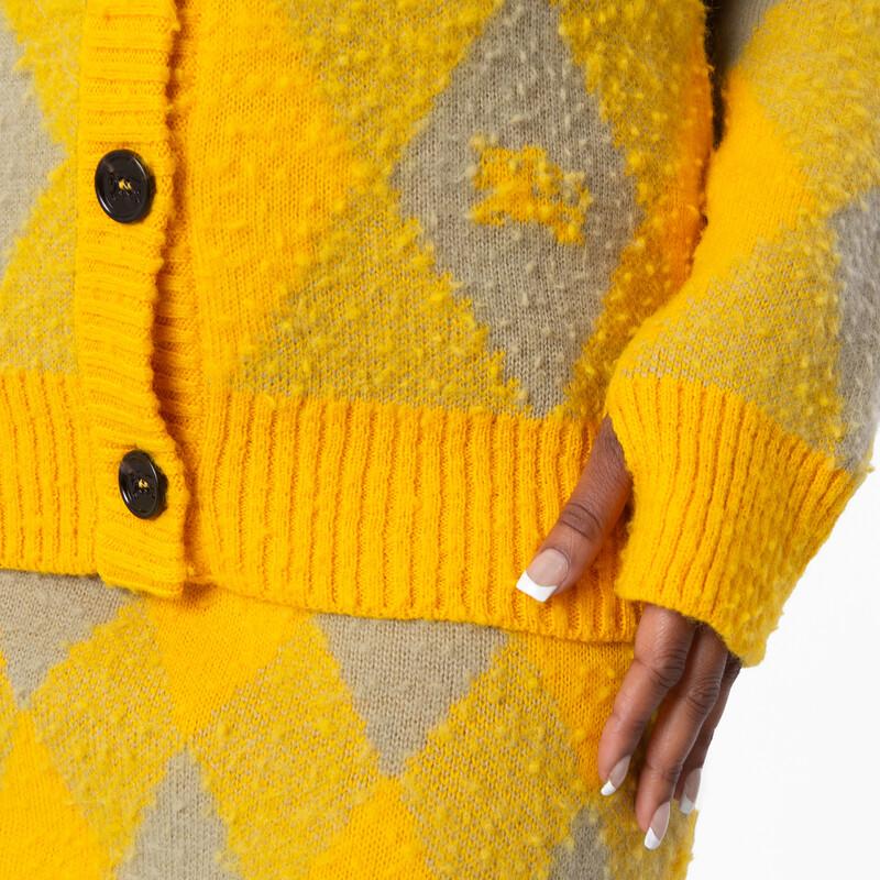 Burberry Argyle Diamond Patterned Rib Trim Cardigan, Size Small