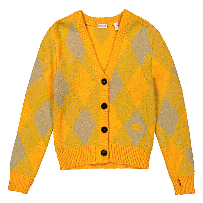 Burberry Argyle Diamond Patterned Rib Trim Cardigan, Size Small
