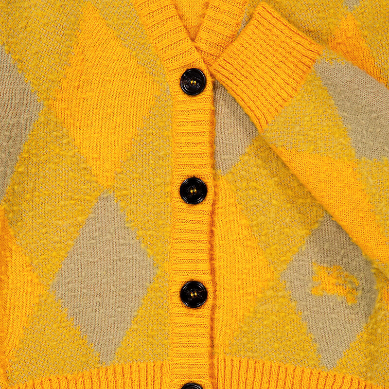 Burberry Argyle Diamond Patterned Rib Trim Cardigan, Size Small