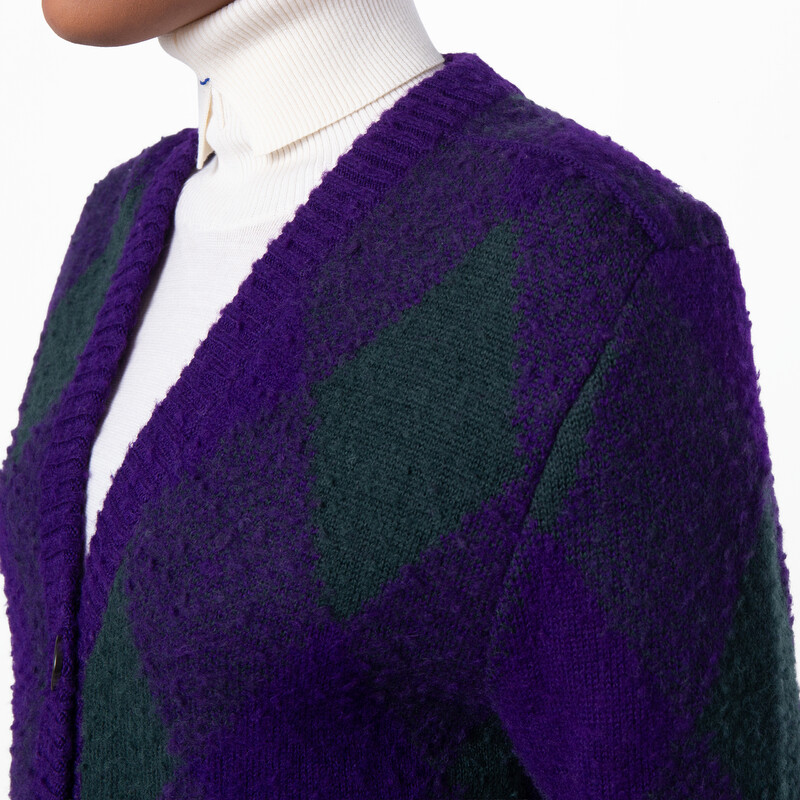 Burberry Argyle-Intarsia-Knit V-Neck Wool Cardigan, Size X-Small