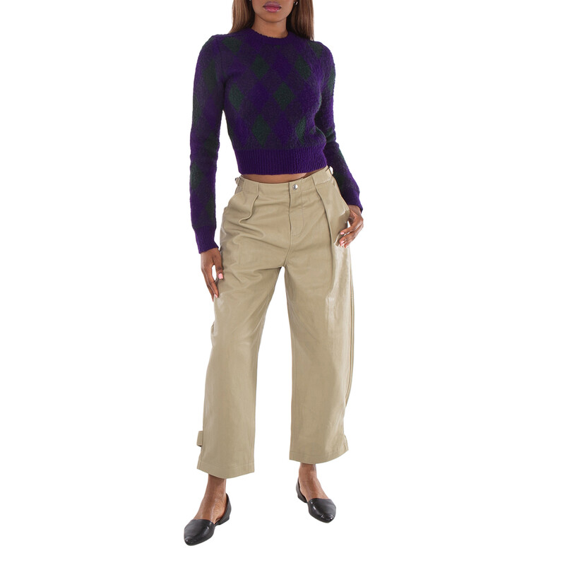 Burberry Argyle-Knit Long Sleeve Cropped Jumper, Size XX-Small