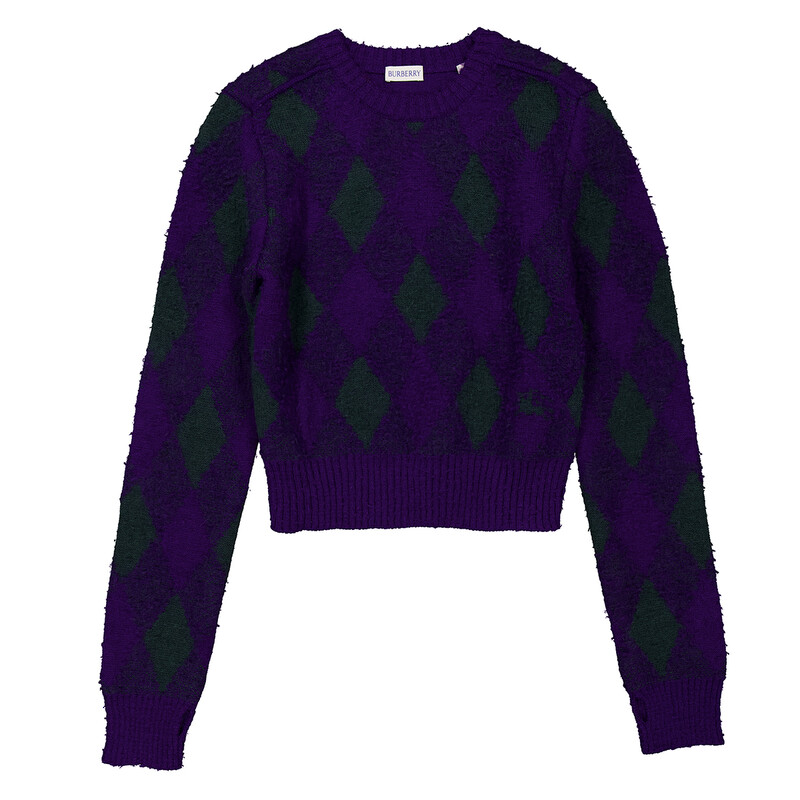 Burberry Argyle-Knit Long Sleeve Cropped Jumper, Size XX-Small