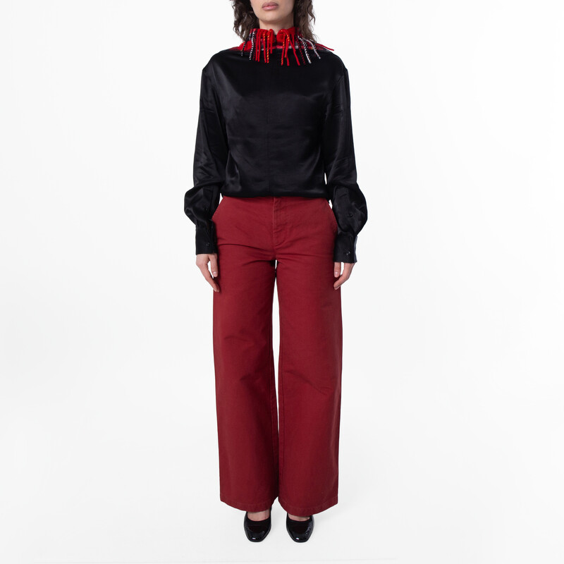 Burberry B Logo Embroidered Wide-Leg Cotton Trousers, Brand Size 2