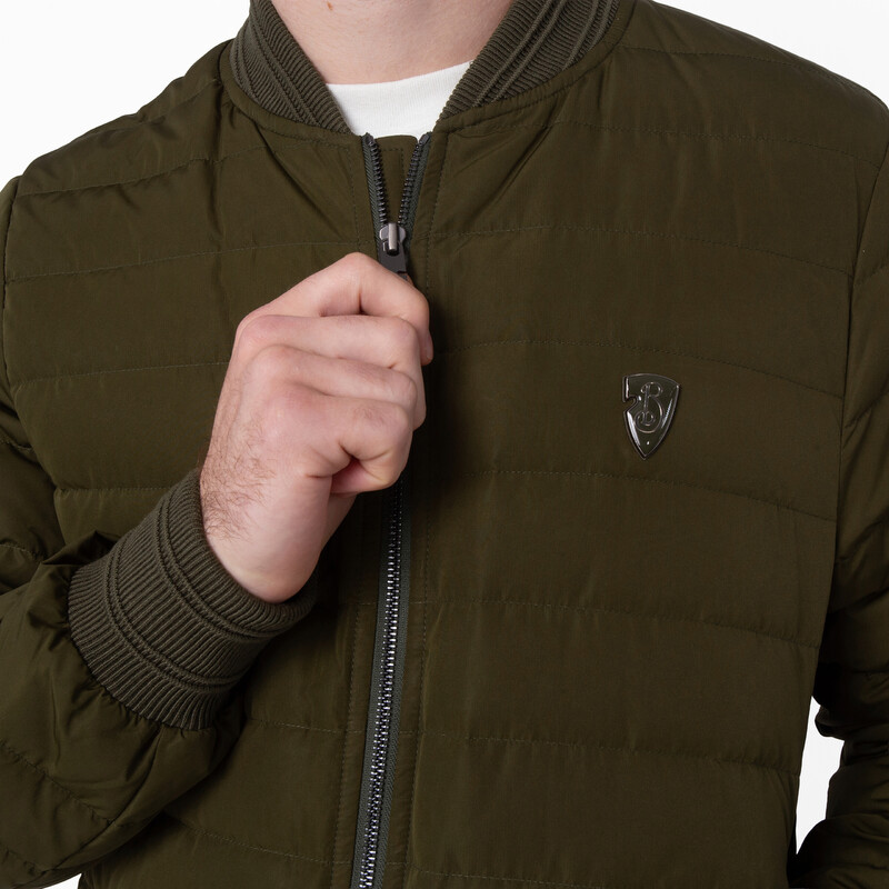 Burberry B Shield Logo Down Bomber Jacket, Size Medium 8100916