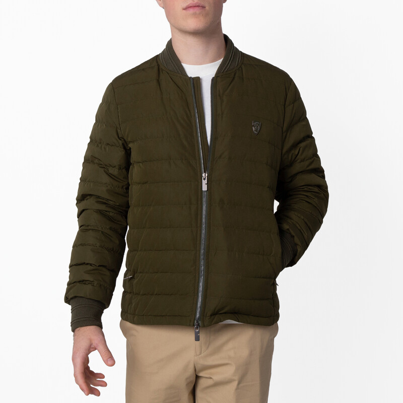 Burberry B Shield Logo Down Bomber Jacket, Size Medium 8100916