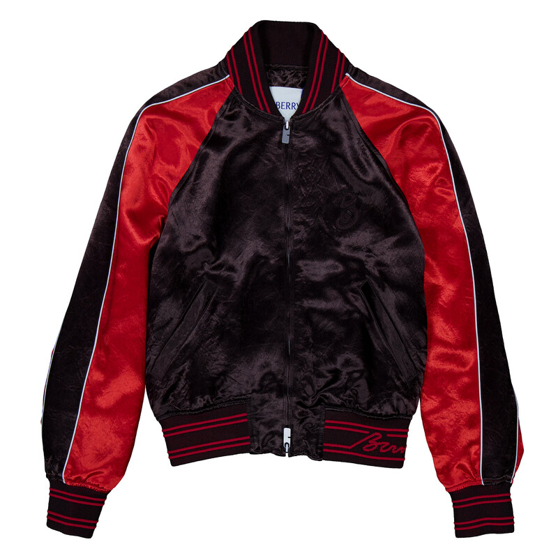 Burberry B Snake Satin Bomber Jacket, Size Small 8101544