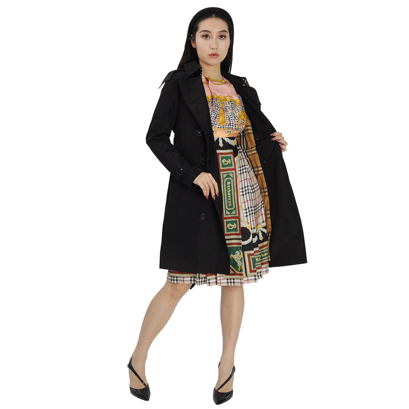 Burberry Black Detachable Hood Taffeta Trench Coat, Brand Size 4
