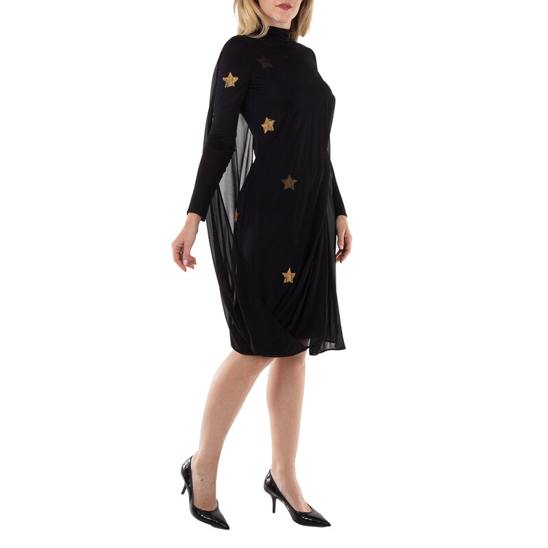 Burberry Black Star Motif Gathered Silk Viscose Dress, Brand Size