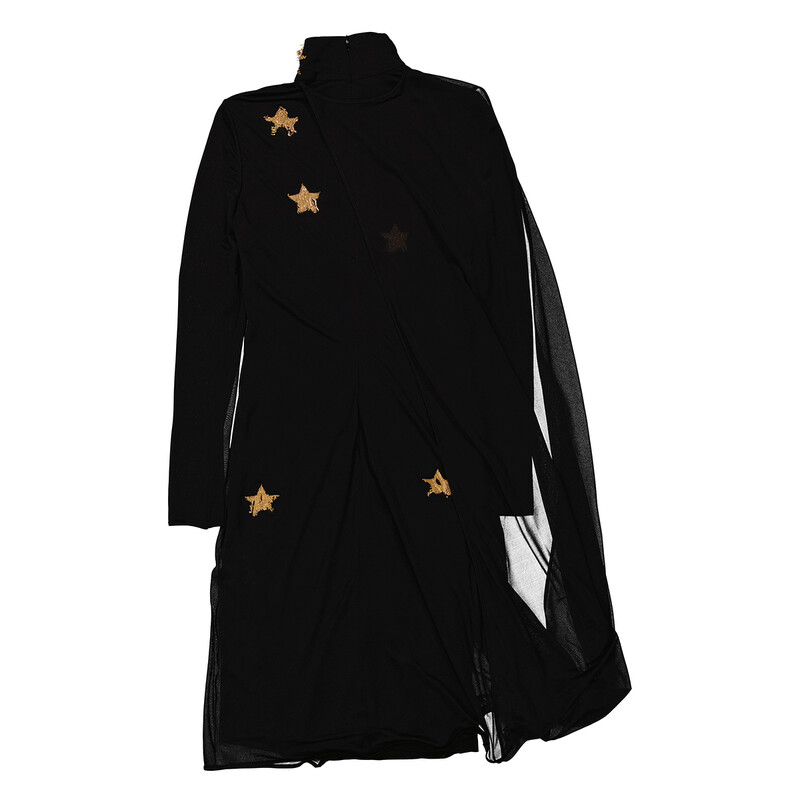 Burberry Black Star Motif Gathered Silk Viscose Dress, Brand Size