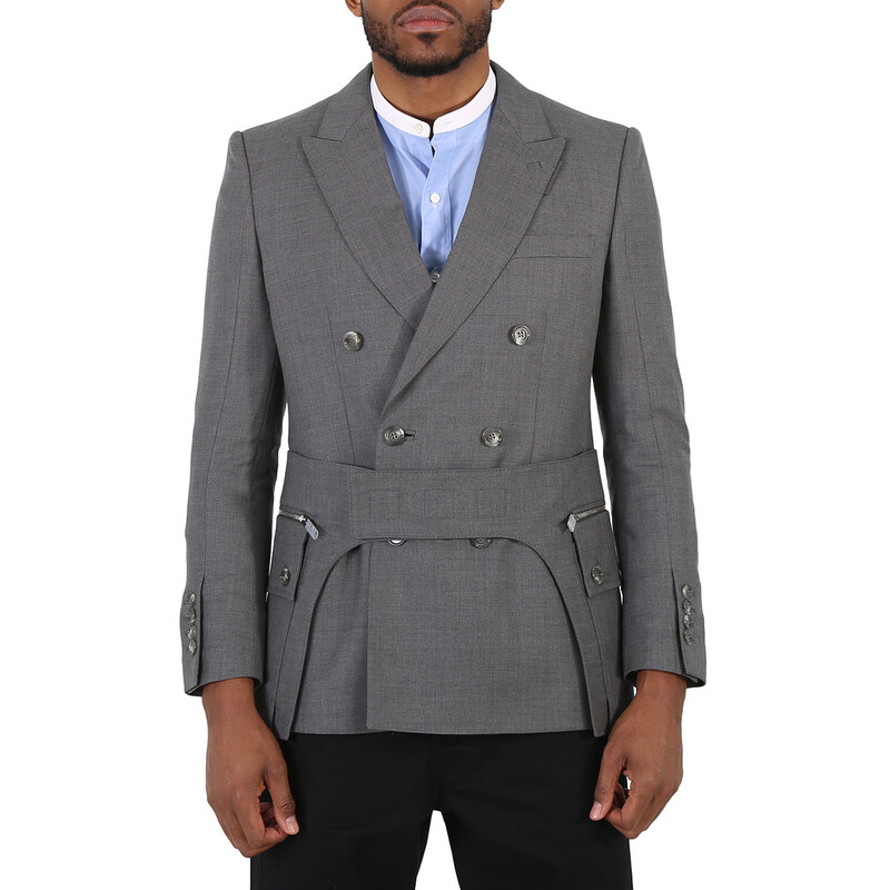 Burberry Charcoal Grey English Fit Wool Tailored Jacket With Cargo