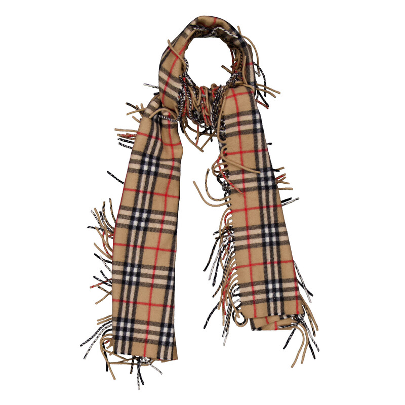 BURBERRYホースロゴ☆ユニセックス☆カシミヤ100% 極上マフラー良品 Burberry Check Cashmere Fringed Happy Scarf 8079995 5045704806409