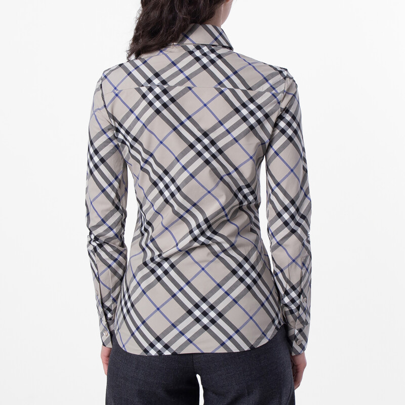 Burberry Women's Check Cotton Poplin Shirt, Brand Size 6 US - Gray - Shirts Burberry Women's Check Cotton Poplin Shirt, Brand Size 6 US - Gray - Shirts