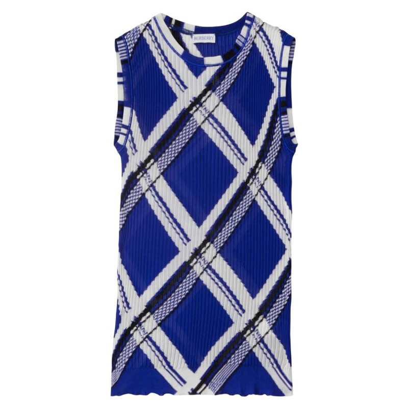 Burberry Check Jacquard-Knitted Silk Vest, Size X-Small 8087289
