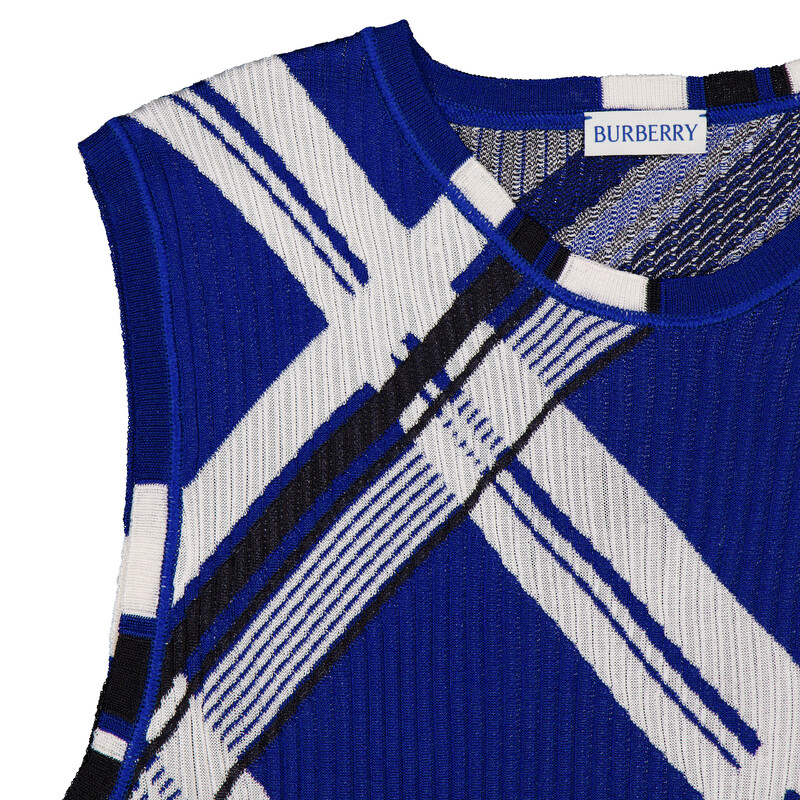 Burberry Check Jacquard-Knitted Silk Vest, Size X-Small 8087289