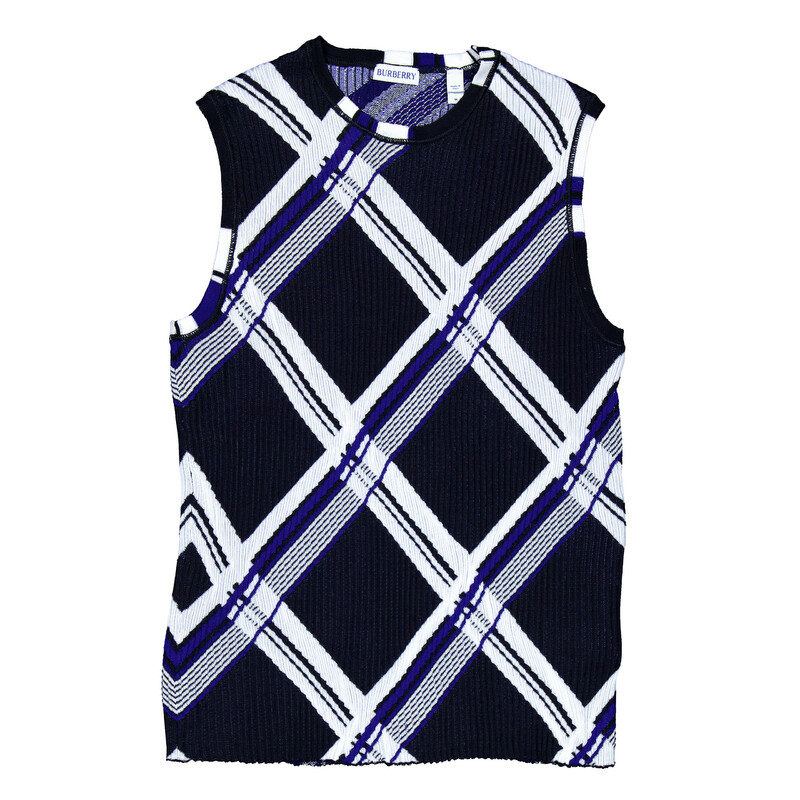 Burberry Check Jacquard-Knitted Silk Vest, Size Small 8087291