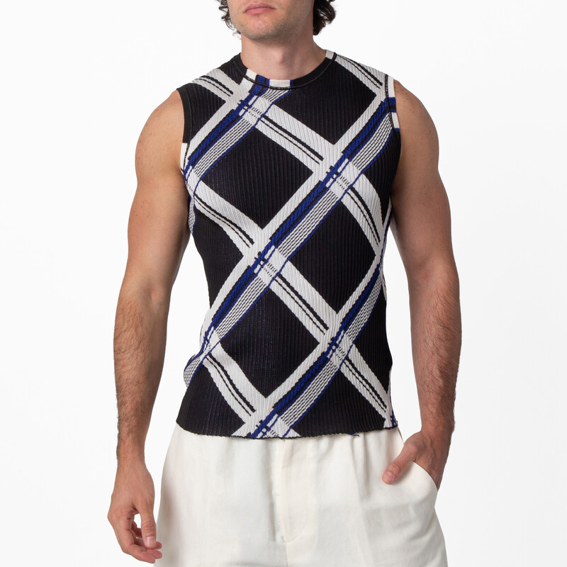 Burberry Check Jacquard-Knitted Silk Vest, Size Small 8087291