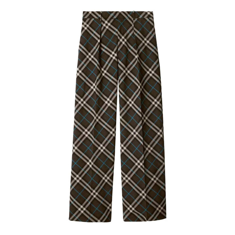 Burberry Check Pattern Oversized Wool Blend Trousers, Brand Size