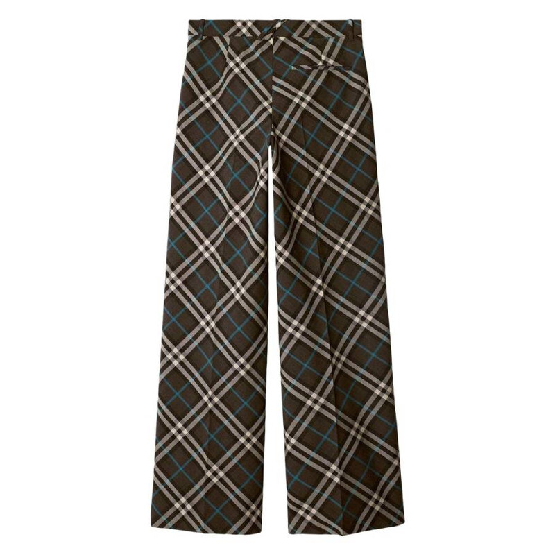 Burberry Check Pattern Oversized Wool Blend Trousers, Brand Size