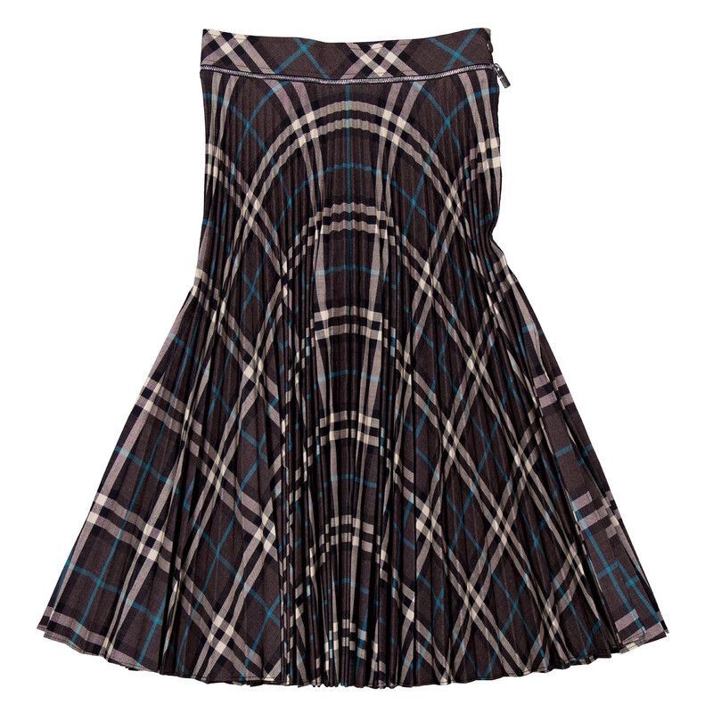 Burberry Check Pleated Midi Skirt, Brand Size 4 ( US Size 2