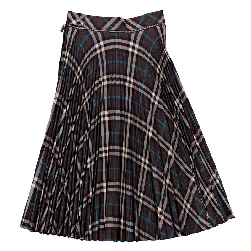 Burberry Check Pleated Midi Skirt, Brand Size 4 ( US Size 2