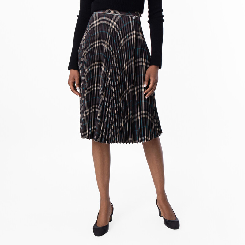 Burberry Check Pleated Midi Skirt, Brand Size 4 ( US Size 2
