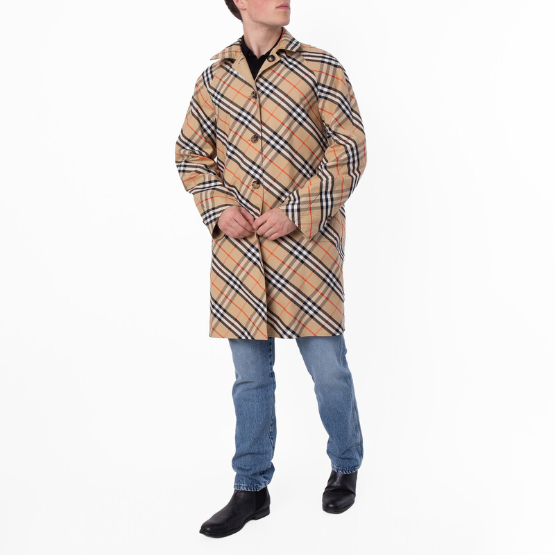 Burberry Check Reversible Gabardine Car Coat, Brand Size 48 ( US