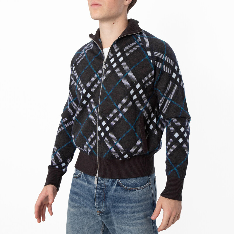 Burberry Check Wool Blend Track Jacket, Size Medium 8095085