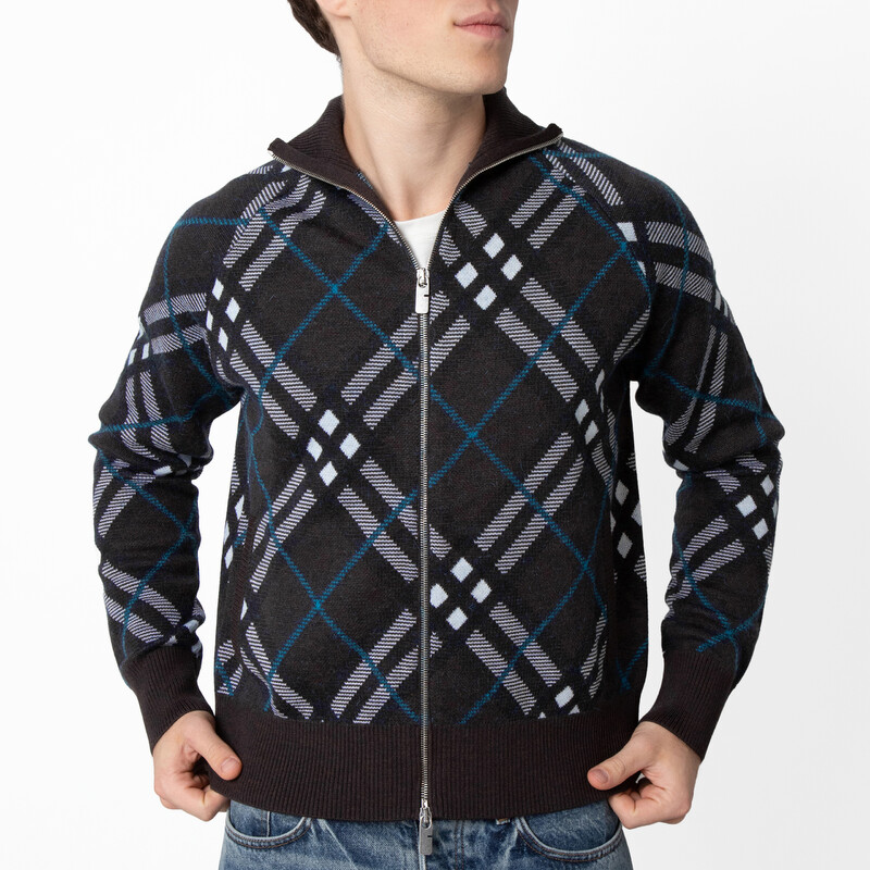Burberry Check Wool Blend Track Jacket, Size Medium 8095085