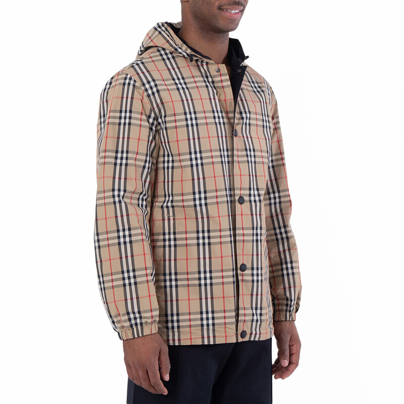 Burberry Checked Reversible Hooded Jacket, Size Large 8074688