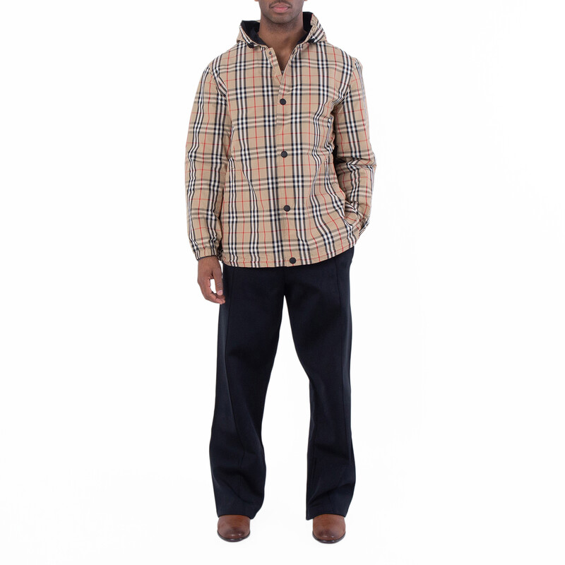 Burberry Checked Reversible Hooded Jacket, Size Large 8074688