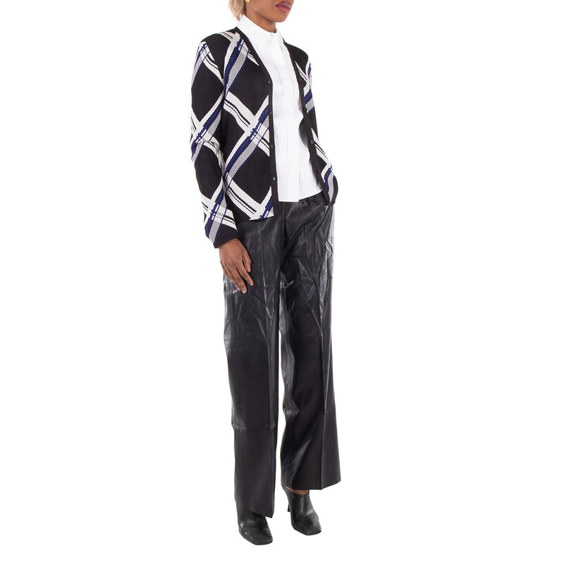 Burberry Check-Jacquard V-Neck Silk Cardigan, Size XX-Small