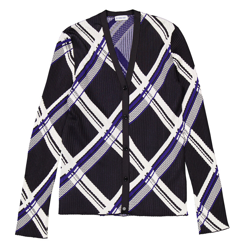 Burberry Check-Jacquard V-Neck Silk Cardigan, Size XX-Small