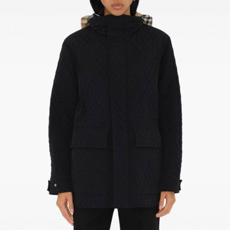 Burberry Check-Pattern Hooded Diamond Quilted Jacket, Size X-Small