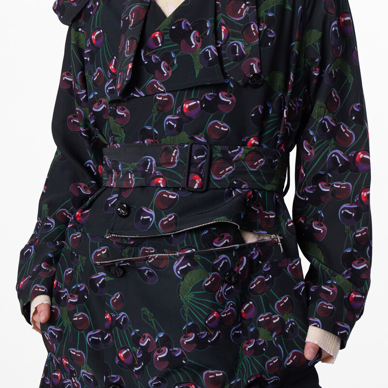 Burberry Cherry Print Belted Trench Coat, Brand Size 4 ( US Size 2