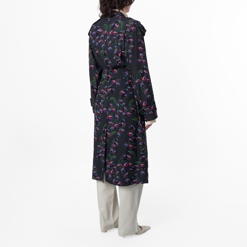 Burberry Cherry Print Belted Trench Coat, Brand Size 4 ( US Size 2
