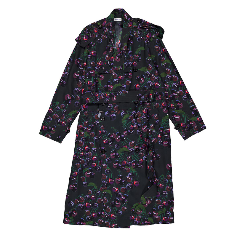 Burberry Cherry Print Belted Trench Coat, Brand Size 4 ( US Size 2