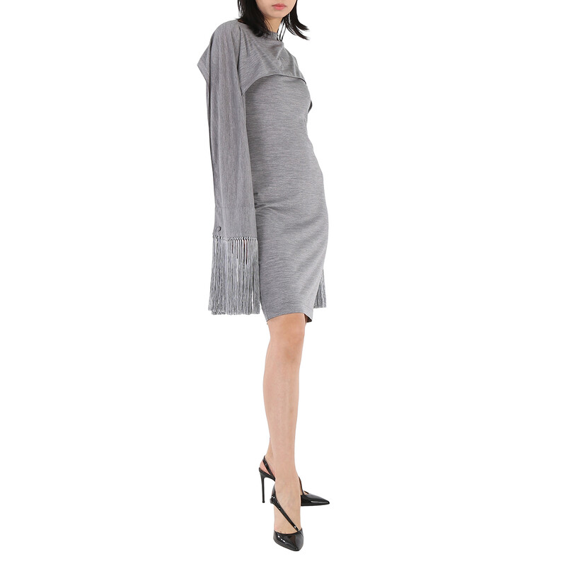 Burberry Cloud Grey Merino Wool Sleeveless Dress With Fringed