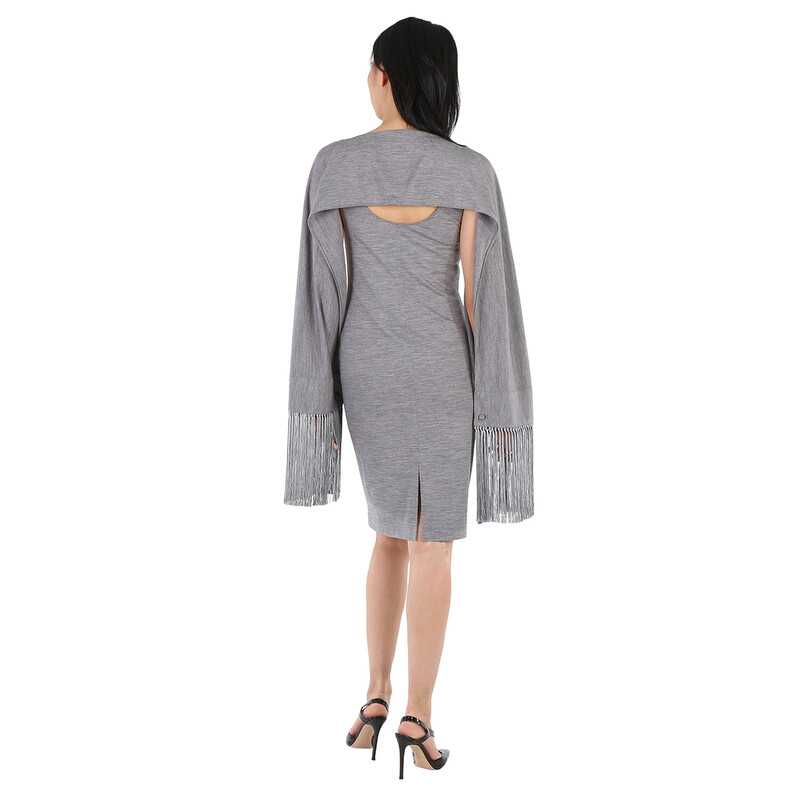 Burberry Cloud Grey Merino Wool Sleeveless Dress With Fringed