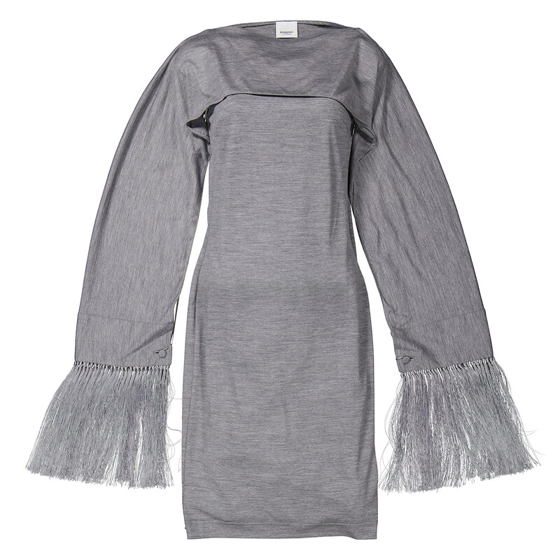 Burberry Cloud Grey Merino Wool Sleeveless Dress With Fringed