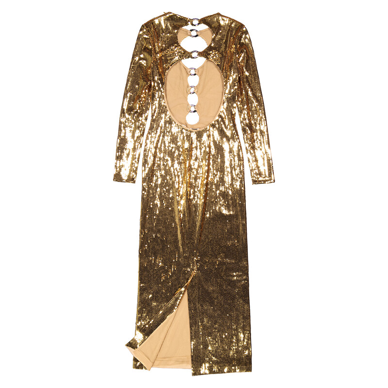 camryn jacquard cutout dress in gold Miss Circle Women Sabrina Butter Yellow High Slit Jacquard Maxi Dress