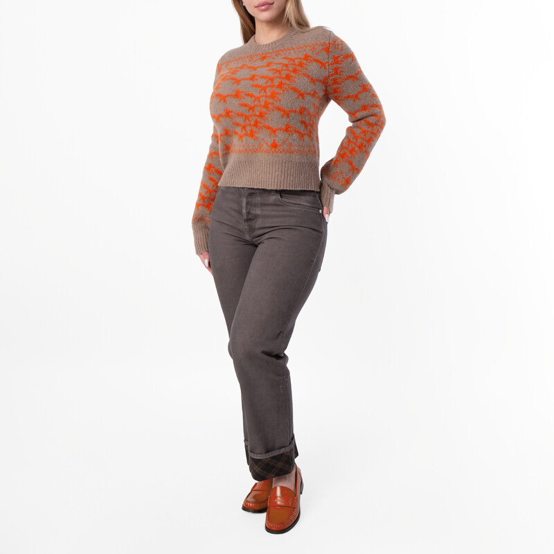 Burberry Cropped Fox Jacquard Wool Sweater, Size XX-Small 8093535